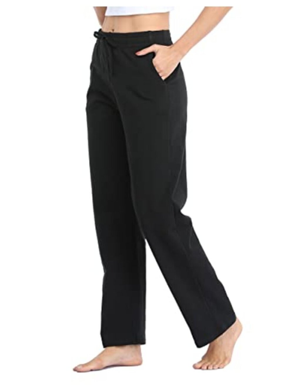 Women's Cotton Sweatpants Open Bottom Straight Leg Lounge Yoga Pants with